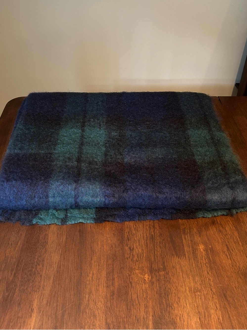NWOT Handmade Mohair Cozy Blue-Green Plaid Blanket | 4’x6.5’
